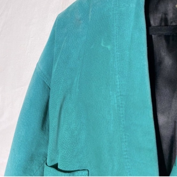 Vintage Daniel Marcus Cropped Teal Suede 90s Jacket M - Picture 11 of 15
